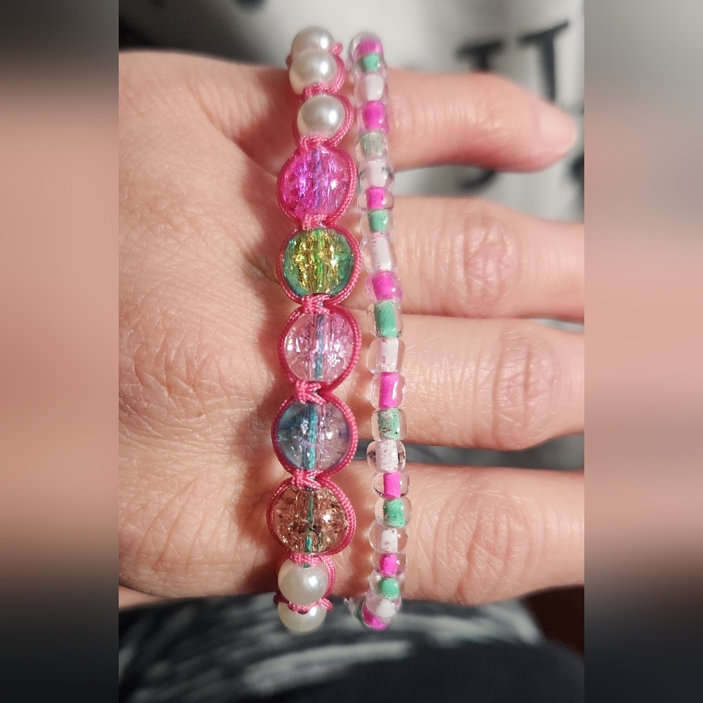 Beautiful Pink&BlueSky Nylon Beaded Bracelet